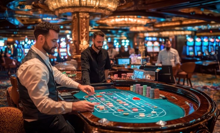 Tangkapan layar yang menampilkan roulette dealer langsung dan meja Sic Bo di aplikasi mposlot